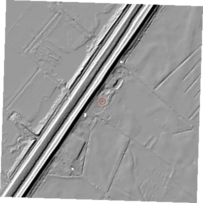 Shaded relief map of the ground around PE149TN, computed from Environment Agency LiDAR. The ground here sits at about -1 m above sea level and falls 8 m across the surrounding 800 m. Surface water reaching this point runs off ground lying to the north, 7.7 m higher.
