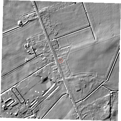 Shaded relief map of the ground around PE150BA, computed from Environment Agency LiDAR. The ground here sits at about 3 m above sea level and falls 8 m across the surrounding 800 m. Surface water reaching this point runs off ground lying to the south-east, 1.5 m higher.