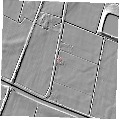 Shaded relief map of the ground around PE150BP, computed from Environment Agency LiDAR. The ground here sits at about 2 m above sea level and falls 6 m across the surrounding 800 m. Surface water reaching this point runs off ground lying to the west-south-west, 1.2 m higher.
