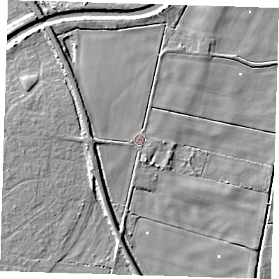 Shaded relief map of the ground around PE150DD, computed from Environment Agency LiDAR. The ground here sits at about 2 m above sea level and falls 8 m across the surrounding 800 m. Surface water reaching this point runs off ground lying to the north-east, 0.8 m higher.