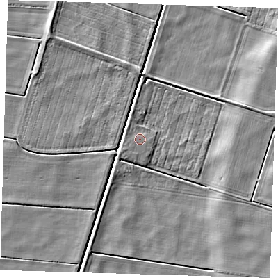 Shaded relief map of the ground around PE150DH, computed from Environment Agency LiDAR. The ground here sits at about -0 m above sea level and falls 5 m across the surrounding 800 m. Surface water reaching this point runs off ground lying to the west-north-west, 1.0 m higher.