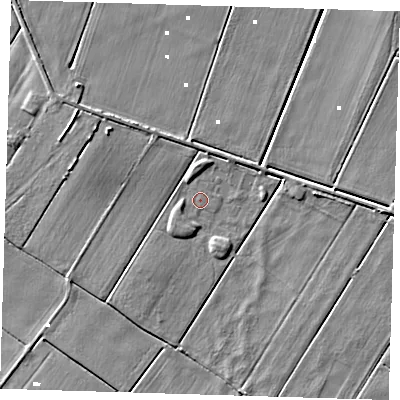 Shaded relief map of the ground around PE150FB, computed from Environment Agency LiDAR. The ground here sits at about -0 m above sea level and falls 5 m across the surrounding 800 m. Surface water reaching this point runs off ground lying to the south-west, 1.3 m higher.