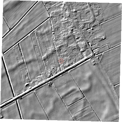 Shaded relief map of the ground around PE150HT, computed from Environment Agency LiDAR. The ground here sits at about -0 m above sea level and falls 4 m across the surrounding 800 m. Surface water reaching this point runs off ground lying to the north-east, 2.7 m higher.