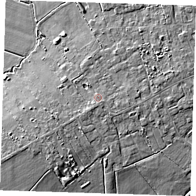 Shaded relief map of the ground around PE150JG, computed from Environment Agency LiDAR. The ground here sits at about 5 m above sea level and falls 7 m across the surrounding 800 m. Surface water reaching this point runs off ground lying to the south-east, 1.0 m higher.