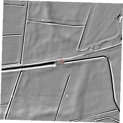 Shaded relief map of the ground around PE150PH, computed from Environment Agency LiDAR. The ground here sits at about 2 m above sea level and falls 8 m across the surrounding 800 m. Surface water reaching this point runs off ground lying to the east, 2.0 m higher.