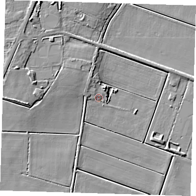 Shaded relief map of the ground around PE150PL, computed from Environment Agency LiDAR. The ground here sits at about 1 m above sea level and falls 9 m across the surrounding 800 m. Surface water reaching this point runs off ground lying to the north-west, 2.8 m higher.