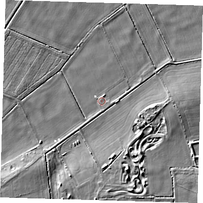Shaded relief map of the ground around PE150SL, computed from Environment Agency LiDAR. The ground here sits at about 1 m above sea level and falls 10 m across the surrounding 800 m. Surface water reaching this point runs off ground lying to the south, 1.0 m higher.