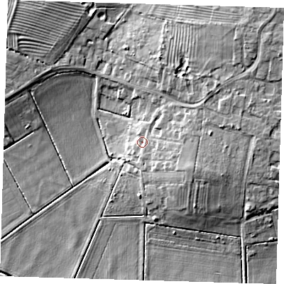 Shaded relief map of the ground around PE150SS, computed from Environment Agency LiDAR. The ground here sits at about 3 m above sea level and falls 11 m across the surrounding 800 m. Surface water reaching this point runs off ground lying to the east-south-east, 3.5 m higher.