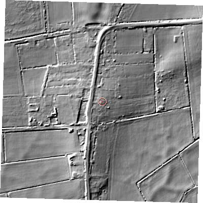 Shaded relief map of the ground around PE150SU, computed from Environment Agency LiDAR. The ground here sits at about 4 m above sea level and falls 8 m across the surrounding 800 m. Surface water reaching this point runs off ground lying to the west-south-west, 1.2 m higher.