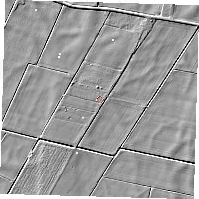 Shaded relief map of the ground around PE150UE, computed from Environment Agency LiDAR. The ground here sits at about 0 m above sea level and falls 4 m across the surrounding 800 m. Surface water reaching this point runs off ground lying to the north-north-east, 0.7 m higher.