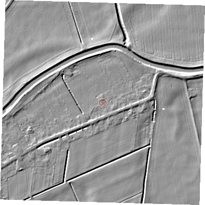 Shaded relief map of the ground around PE150UQ, computed from Environment Agency LiDAR. The ground here sits at about 1 m above sea level and falls 5 m across the surrounding 800 m. Surface water reaching this point runs off ground lying to the east-north-east, 3.1 m higher.
