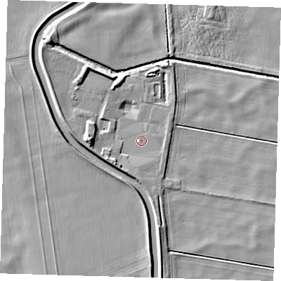 Shaded relief map of the ground around PE150UW, computed from Environment Agency LiDAR. The ground here sits at about 0 m above sea level and falls 8 m across the surrounding 800 m. Surface water reaching this point runs off ground lying to the south-west, 3.1 m higher.