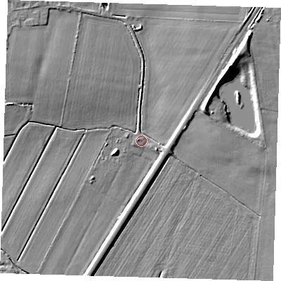 Shaded relief map of the ground around PE150WE, computed from Environment Agency LiDAR. The ground here sits at about 2 m above sea level and falls 11 m across the surrounding 800 m. Surface water reaching this point runs off ground lying to the north-east, 7.0 m higher.