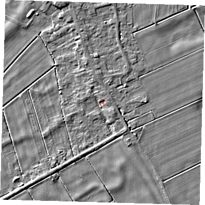 Shaded relief map of the ground around PE150XG, computed from Environment Agency LiDAR. The ground here sits at about 1 m above sea level and falls 5 m across the surrounding 800 m. Surface water reaching this point runs off ground lying to the south-east, 1.8 m higher.