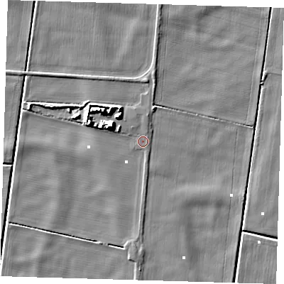 Shaded relief map of the ground around PE150YN, computed from Environment Agency LiDAR. The ground here sits at about 0 m above sea level and falls 10 m across the surrounding 800 m. Surface water reaching this point runs off ground lying to the west-north-west, 8.4 m higher.