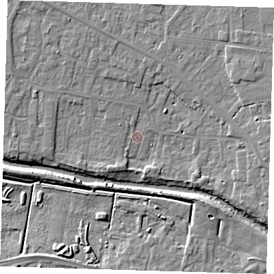 Shaded relief map of the ground around PE158DF, computed from Environment Agency LiDAR. The ground here sits at about 1 m above sea level and falls 7 m across the surrounding 800 m. Surface water reaching this point runs off ground lying to the south-west, 2.9 m higher.
