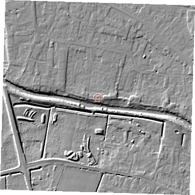 Shaded relief map of the ground around PE158DH, computed from Environment Agency LiDAR. The ground here sits at about 3 m above sea level and falls 8 m across the surrounding 800 m. Surface water reaching this point runs off ground lying to the east, 1.6 m higher.