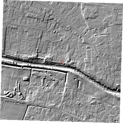 Shaded relief map of the ground around PE158DJ, computed from Environment Agency LiDAR. The ground here sits at about 2 m above sea level and falls 7 m across the surrounding 800 m. Surface water reaching this point runs off ground lying to the east, 3.8 m higher.