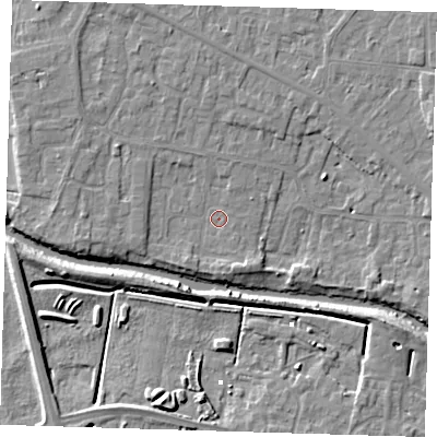 Shaded relief map of the ground around PE158DY, computed from Environment Agency LiDAR. The ground here sits at about 2 m above sea level and falls 7 m across the surrounding 800 m. Surface water reaching this point runs off ground lying to the south-south-east, 1.8 m higher.