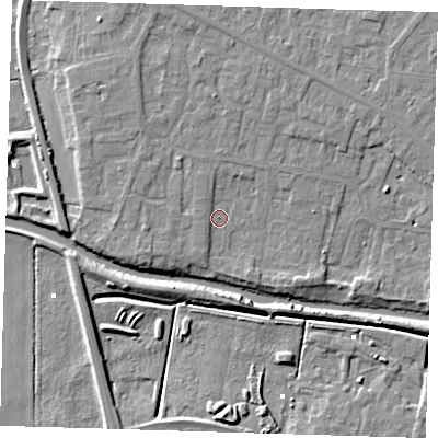 Shaded relief map of the ground around PE158DZ, computed from Environment Agency LiDAR. The ground here sits at about 2 m above sea level and falls 7 m across the surrounding 800 m. Surface water reaching this point runs off ground lying to the west-north-west, 1.3 m higher.