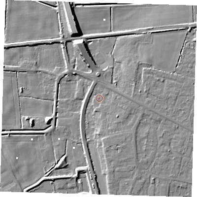 Shaded relief map of the ground around PE158FA, computed from Environment Agency LiDAR. The ground here sits at about 2 m above sea level and falls 10 m across the surrounding 800 m. Surface water reaching this point runs off ground lying to the east, 3.0 m higher.