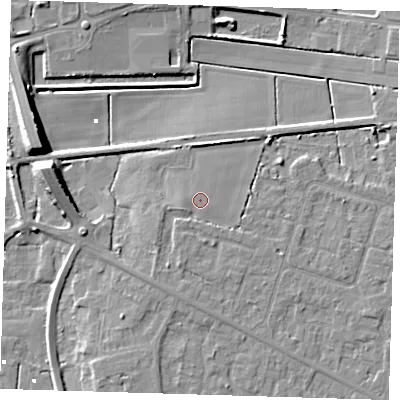 Shaded relief map of the ground around PE158FQ, computed from Environment Agency LiDAR. The ground here sits at about 3 m above sea level and falls 10 m across the surrounding 800 m. Surface water reaching this point runs off ground lying to the south-south-west, 1.8 m higher.