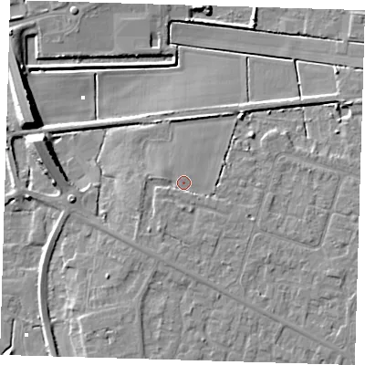 Shaded relief map of the ground around PE158FR, computed from Environment Agency LiDAR. The ground here sits at about 3 m above sea level and falls 10 m across the surrounding 800 m. Surface water reaching this point runs off ground lying to the south-south-west, 1.8 m higher.