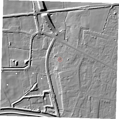 Shaded relief map of the ground around PE158HH, computed from Environment Agency LiDAR. The ground here sits at about 2 m above sea level and falls 10 m across the surrounding 800 m. Surface water reaching this point runs off ground lying to the east-north-east, 2.5 m higher.