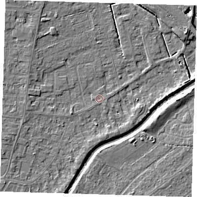 Shaded relief map of the ground around PE158RN, computed from Environment Agency LiDAR. The ground here sits at about 2 m above sea level and falls 8 m across the surrounding 800 m. Surface water reaching this point runs off ground lying to the south-south-west, 0.7 m higher.