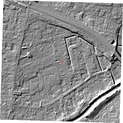 Shaded relief map of the ground around PE158RS, computed from Environment Agency LiDAR. The ground here sits at about 2 m above sea level and falls 8 m across the surrounding 800 m. Surface water reaching this point runs off ground lying to the west-north-west, 0.7 m higher.
