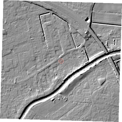 Shaded relief map of the ground around PE158RY, computed from Environment Agency LiDAR. The ground here sits at about 1 m above sea level and falls 8 m across the surrounding 800 m. Surface water reaching this point runs off ground lying to the east-north-east, 8.1 m higher.