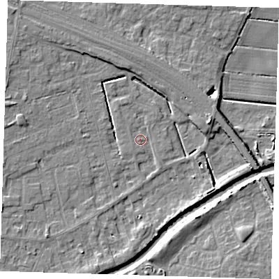 Shaded relief map of the ground around PE158SA, computed from Environment Agency LiDAR. The ground here sits at about 1 m above sea level and falls 8 m across the surrounding 800 m. Surface water reaching this point runs off ground lying to the west-south-west, 3.4 m higher.