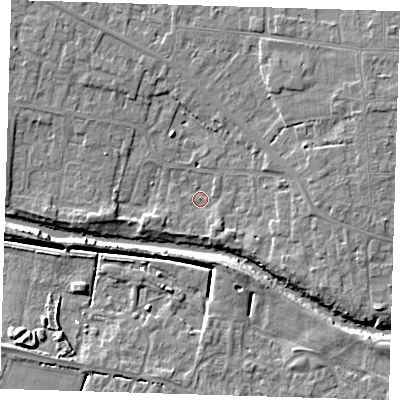 Shaded relief map of the ground around PE158UH, computed from Environment Agency LiDAR. The ground here sits at about 1 m above sea level and falls 7 m across the surrounding 800 m. Surface water reaching this point runs off ground lying to the west-south-west, 1.8 m higher.