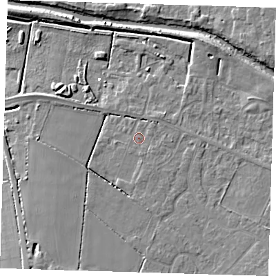 Shaded relief map of the ground around PE159FE, computed from Environment Agency LiDAR. The ground here sits at about 2 m above sea level and falls 7 m across the surrounding 800 m. Surface water reaching this point runs off ground lying to the south-south-west, 5.5 m higher.