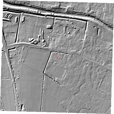 Shaded relief map of the ground around PE159FF, computed from Environment Agency LiDAR. The ground here sits at about 1 m above sea level and falls 7 m across the surrounding 800 m. Surface water reaching this point runs off ground lying to the south-south-west, 3.9 m higher.