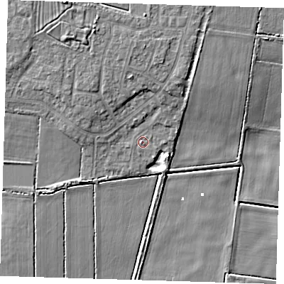 Shaded relief map of the ground around PE159HP, computed from Environment Agency LiDAR. The ground here sits at about 2 m above sea level and falls 9 m across the surrounding 800 m. Surface water reaching this point runs off ground lying to the north-north-west, 5.0 m higher.