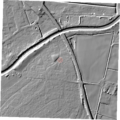 Shaded relief map of the ground around PE159HT, computed from Environment Agency LiDAR. The ground here sits at about 3 m above sea level and falls 8 m across the surrounding 800 m. Surface water reaching this point runs off ground lying to the west-north-west, 1.3 m higher.