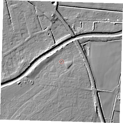 Shaded relief map of the ground around PE159HU, computed from Environment Agency LiDAR. The ground here sits at about 2 m above sea level and falls 8 m across the surrounding 800 m. Surface water reaching this point runs off ground lying to the east-south-east, 2.1 m higher.