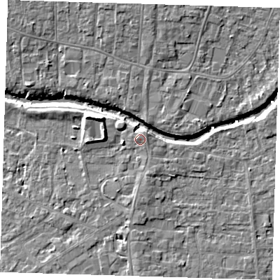 Shaded relief map of the ground around PE159JA, computed from Environment Agency LiDAR. The ground here sits at about 4 m above sea level and falls 8 m across the surrounding 800 m. Surface water reaching this point runs off ground lying to the north-east, 1.0 m higher.