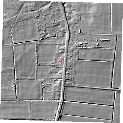 Shaded relief map of the ground around PE159QW, computed from Environment Agency LiDAR. The ground here sits at about 3 m above sea level and falls 7 m across the surrounding 800 m. Surface water reaching this point runs off ground lying to the east, 0.6 m higher.