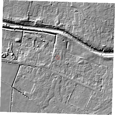 Shaded relief map of the ground around PE159RA, computed from Environment Agency LiDAR. The ground here sits at about 1 m above sea level and falls 7 m across the surrounding 800 m. Surface water reaching this point runs off ground lying to the north-west, 1.4 m higher.