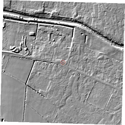 Shaded relief map of the ground around PE159RH, computed from Environment Agency LiDAR. The ground here sits at about 2 m above sea level and falls 7 m across the surrounding 800 m. Surface water reaching this point runs off ground lying to the south-west, 4.5 m higher.