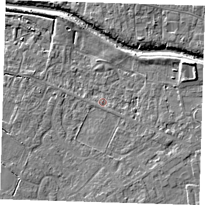Shaded relief map of the ground around PE159RQ, computed from Environment Agency LiDAR. The ground here sits at about 1 m above sea level and falls 9 m across the surrounding 800 m. Surface water reaching this point runs off ground lying to the south-east, 1.1 m higher.