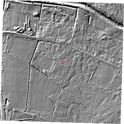 Shaded relief map of the ground around PE159RX, computed from Environment Agency LiDAR. The ground here sits at about 2 m above sea level and falls 7 m across the surrounding 800 m. Surface water reaching this point runs off ground lying to the south-west, 0.7 m higher.
