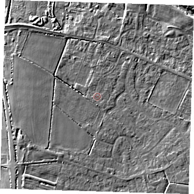 Shaded relief map of the ground around PE159SE, computed from Environment Agency LiDAR. The ground here sits at about 2 m above sea level and falls 7 m across the surrounding 800 m. Surface water reaching this point runs off ground lying to the west-south-west, 0.7 m higher.