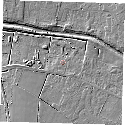 Shaded relief map of the ground around PE159TL, computed from Environment Agency LiDAR. The ground here sits at about 1 m above sea level and falls 7 m across the surrounding 800 m. Surface water reaching this point runs off ground lying to the south-south-east, 1.5 m higher.