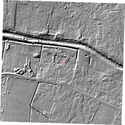 Shaded relief map of the ground around PE159TN, computed from Environment Agency LiDAR. The ground here sits at about 0 m above sea level and falls 7 m across the surrounding 800 m. Surface water reaching this point runs off ground lying to the east-north-east, 4.2 m higher.