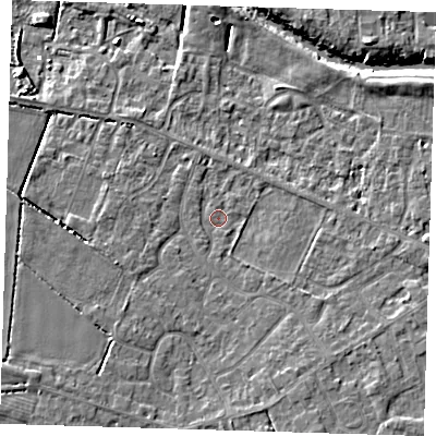 Shaded relief map of the ground around PE159TS, computed from Environment Agency LiDAR. The ground here sits at about 1 m above sea level and falls 6 m across the surrounding 800 m. Surface water reaching this point runs off ground lying to the south-south-east, 3.1 m higher.