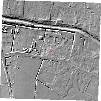 Shaded relief map of the ground around PE159TW, computed from Environment Agency LiDAR. The ground here sits at about 1 m above sea level and falls 7 m across the surrounding 800 m. Surface water reaching this point runs off ground lying to the south, 1.2 m higher.