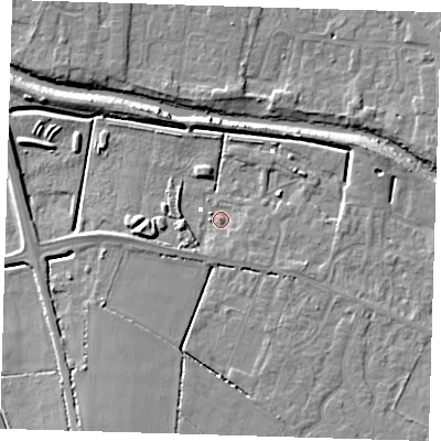 Shaded relief map of the ground around PE159TX, computed from Environment Agency LiDAR. The ground here sits at about 1 m above sea level and falls 7 m across the surrounding 800 m. Surface water reaching this point runs off ground lying to the east-north-east, 4.9 m higher.